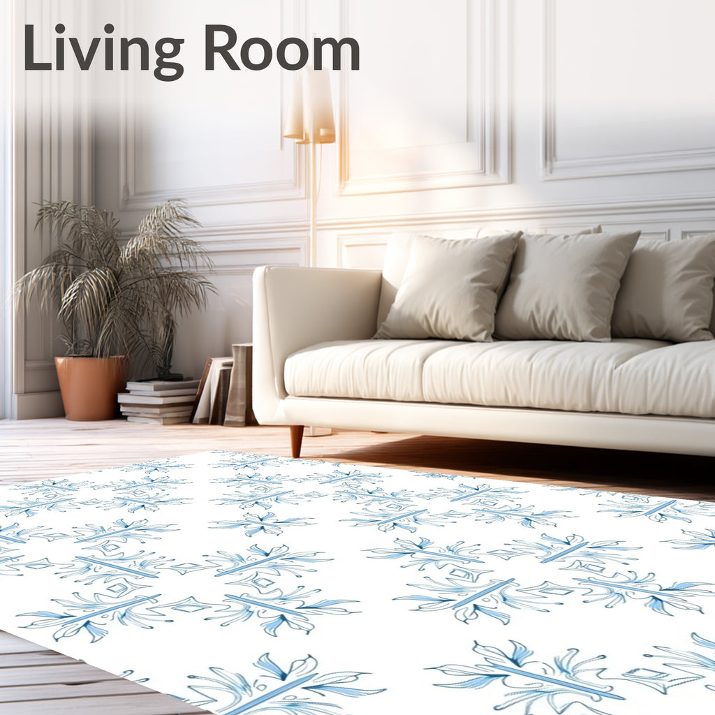Delicate Blue Rococo Floral Medallion Rug