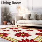 Crimson Floral Gold Border Medallion Rug