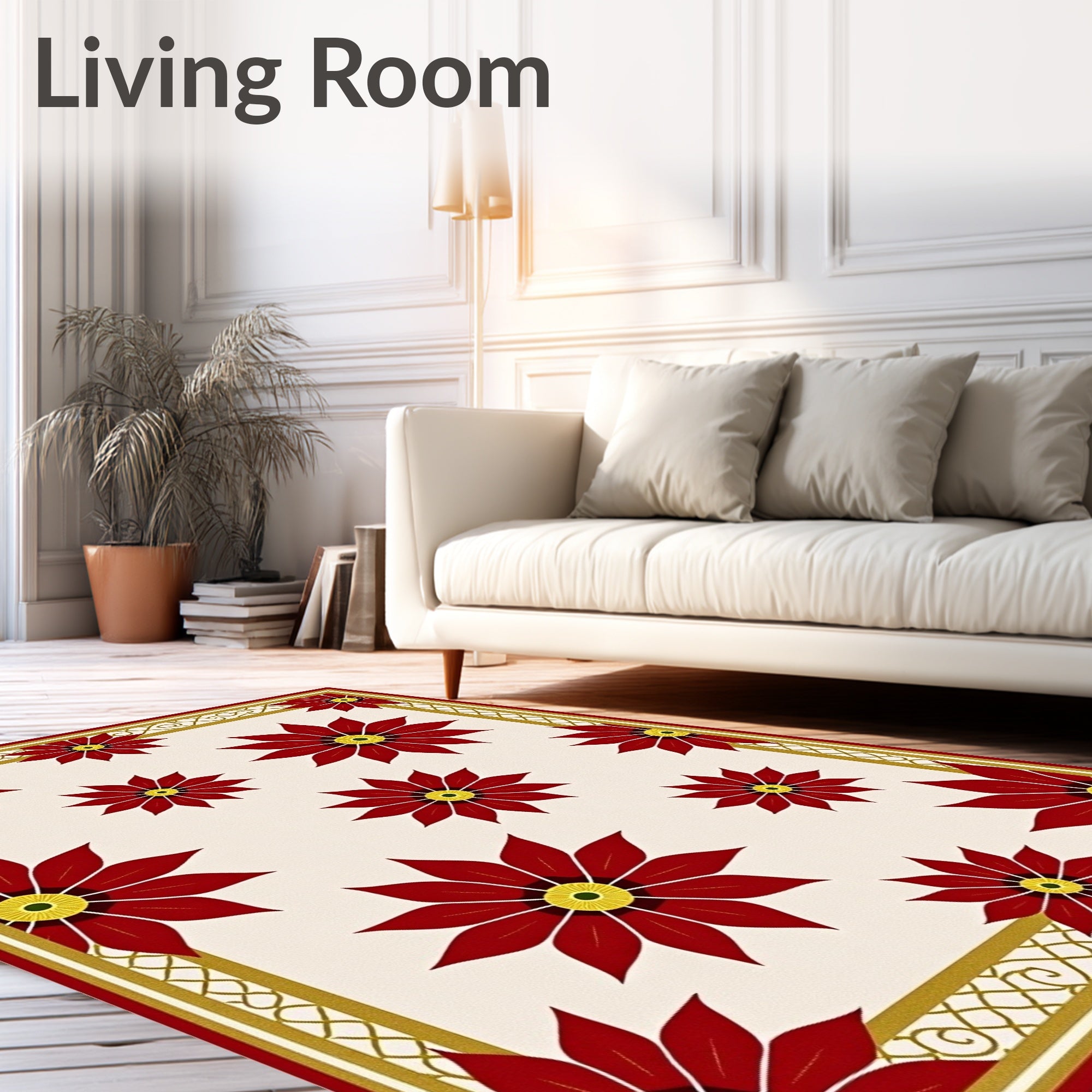 Crimson Floral Gold Border Medallion Rug