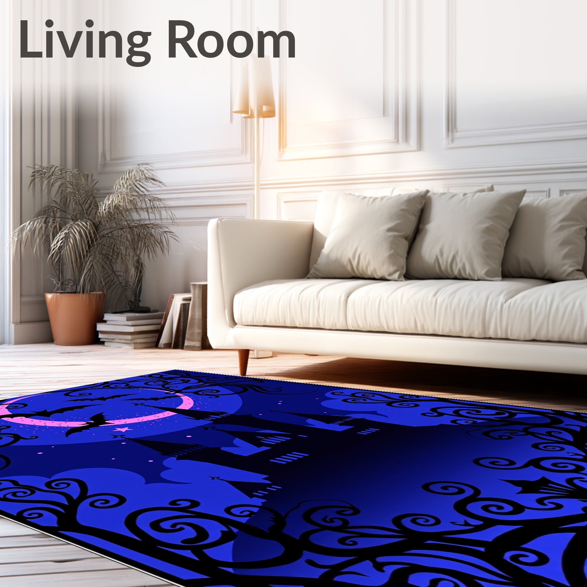 Spooky Night Castle Bats Moon Rug
