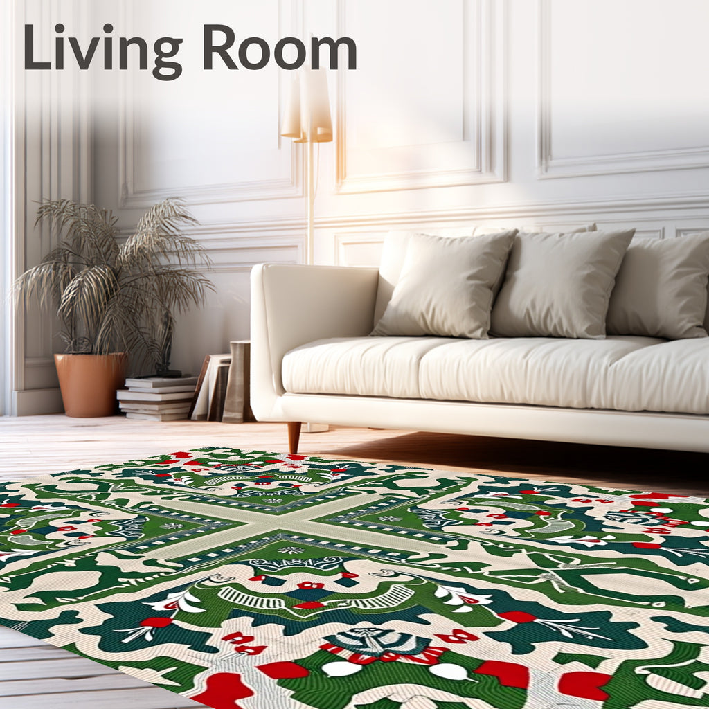 Green Red Festive Floral Medallion Rug