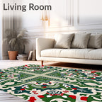 Green Red Festive Floral Medallion Rug