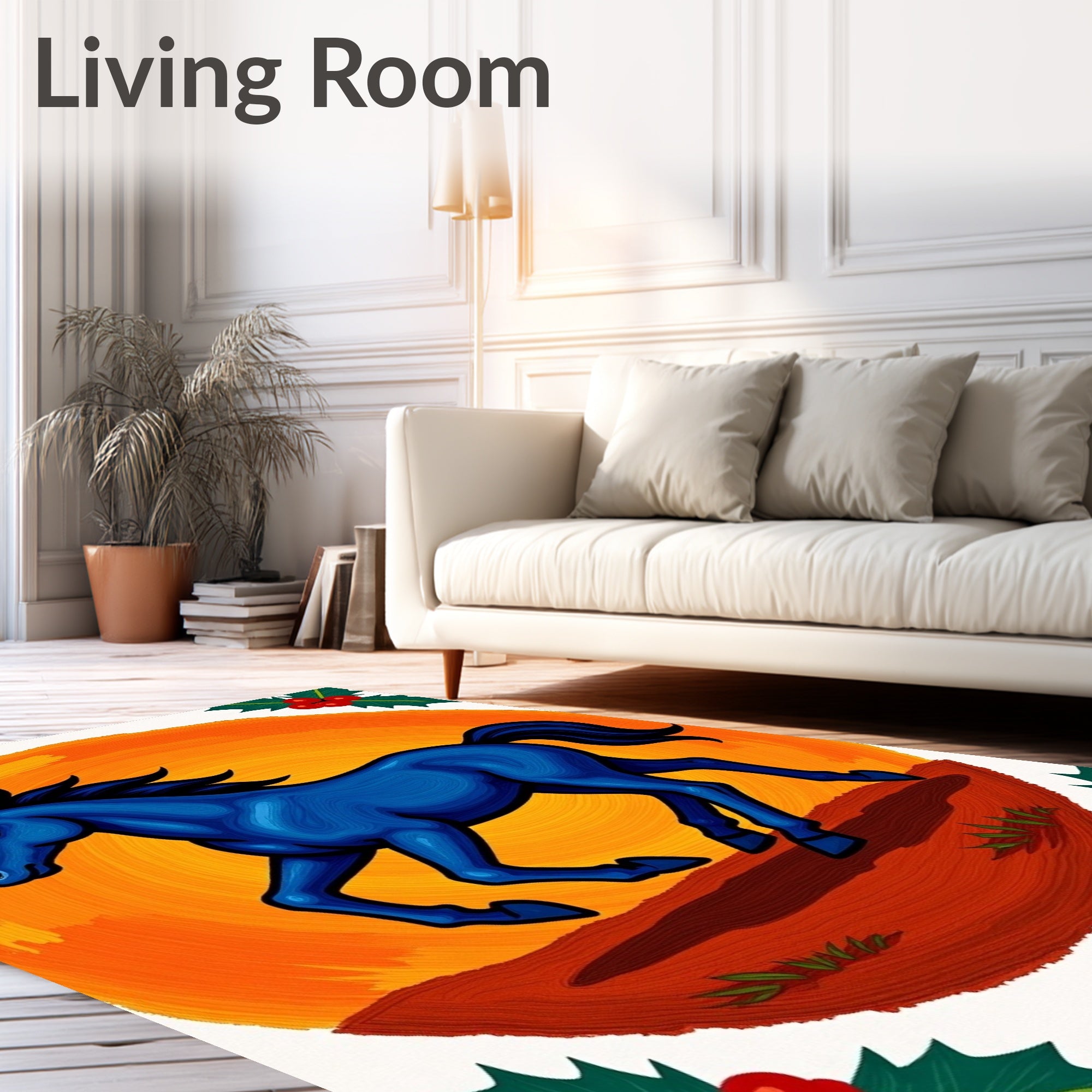 Bold Blue Horse Running Sunset Holly Rug