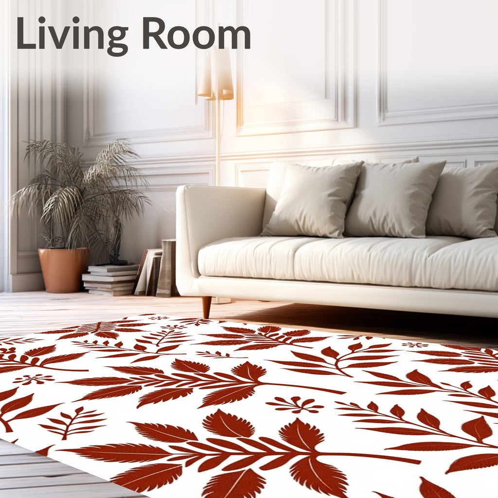 Terracotta Leaf Branch Repeating Pattern Rug