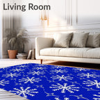 White Snowflake Winter Blue Rug