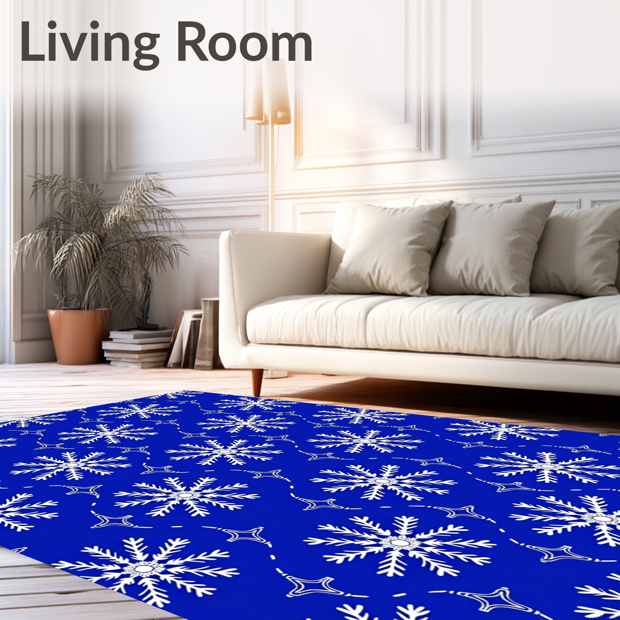 White Snowflake Winter Blue Rug