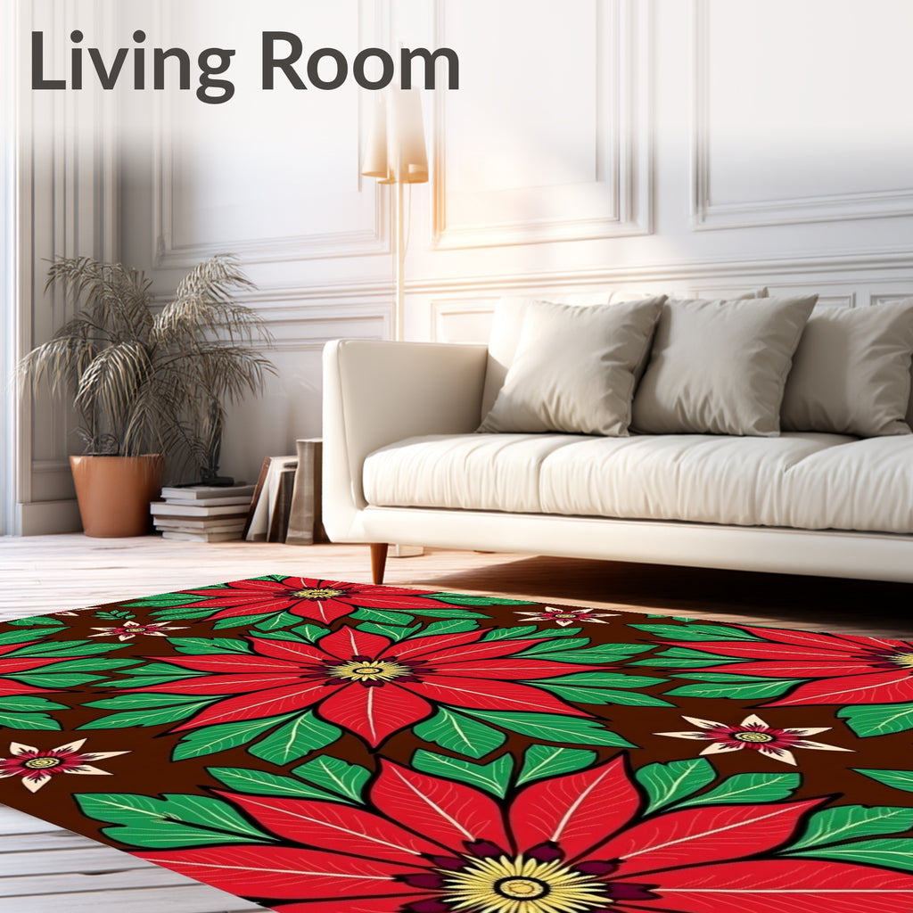 Vibrant Red Poinsettia Bloom Rug