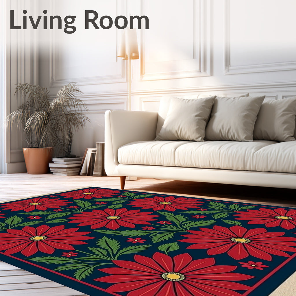 Vibrant Red Floral Garden Night Rug