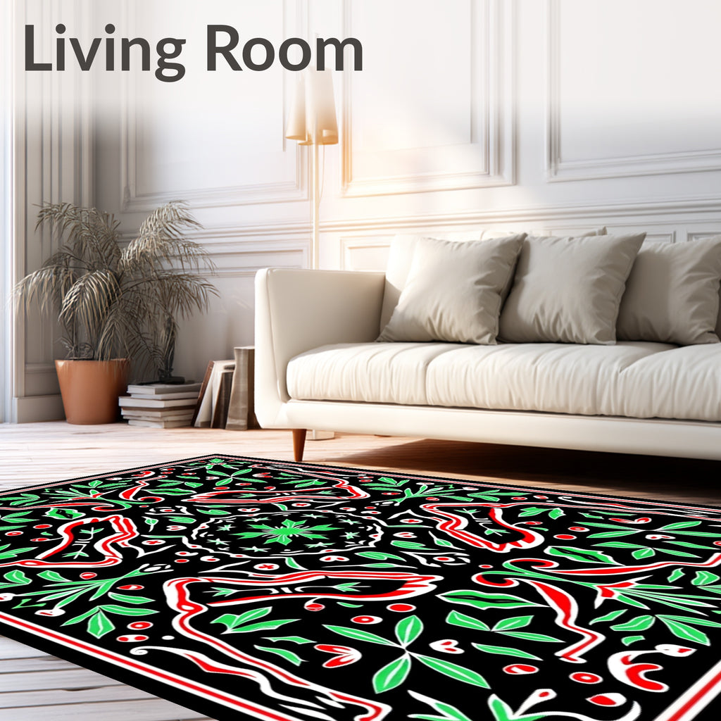 Crimson Green Foliage Medallion Rug