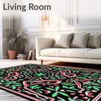Crimson Green Foliage Medallion Rug