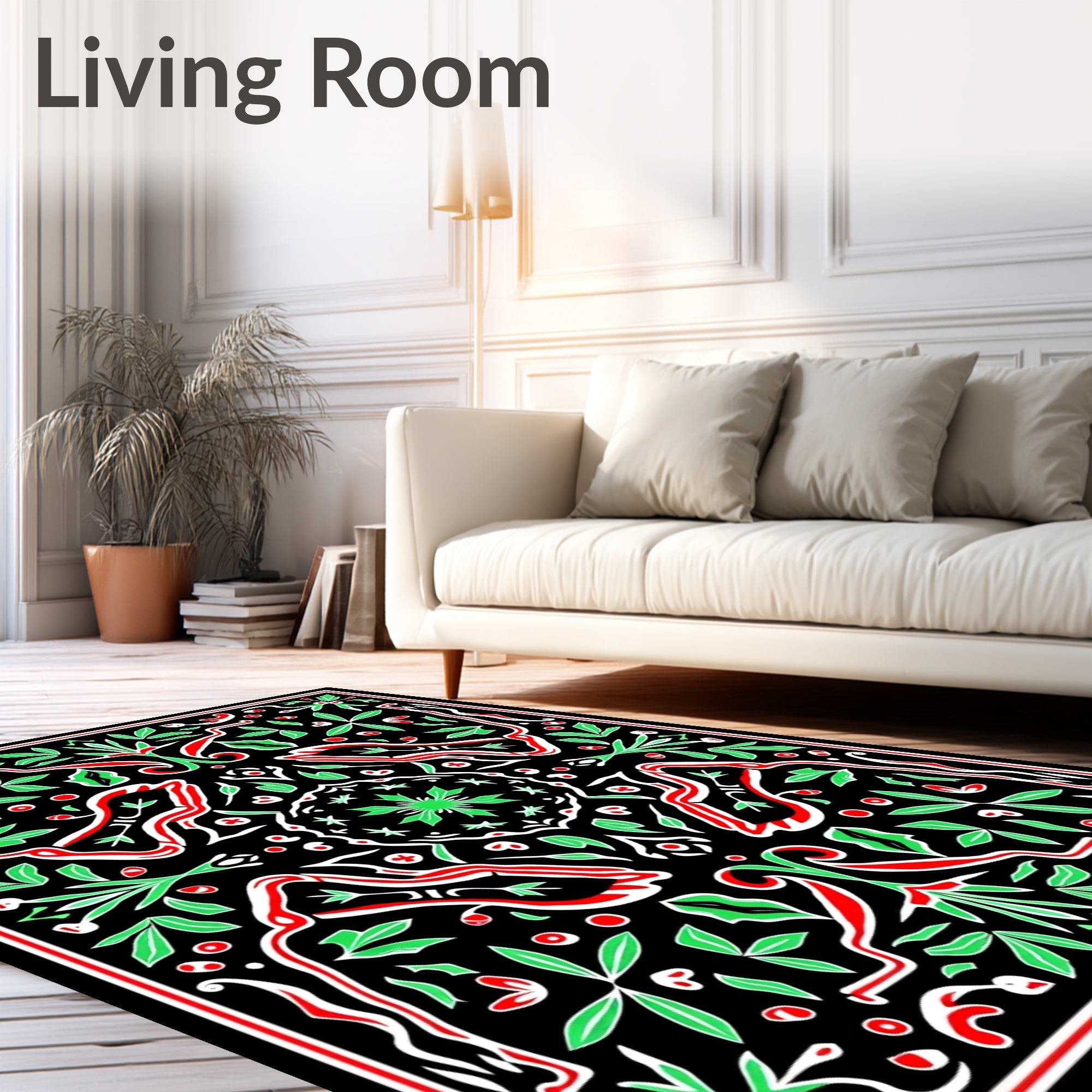 Crimson Green Foliage Medallion Rug