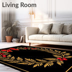 Golden Wreath Red Bow Oval Rug