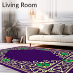 Regal Purple Gold Green Floral Border Rug