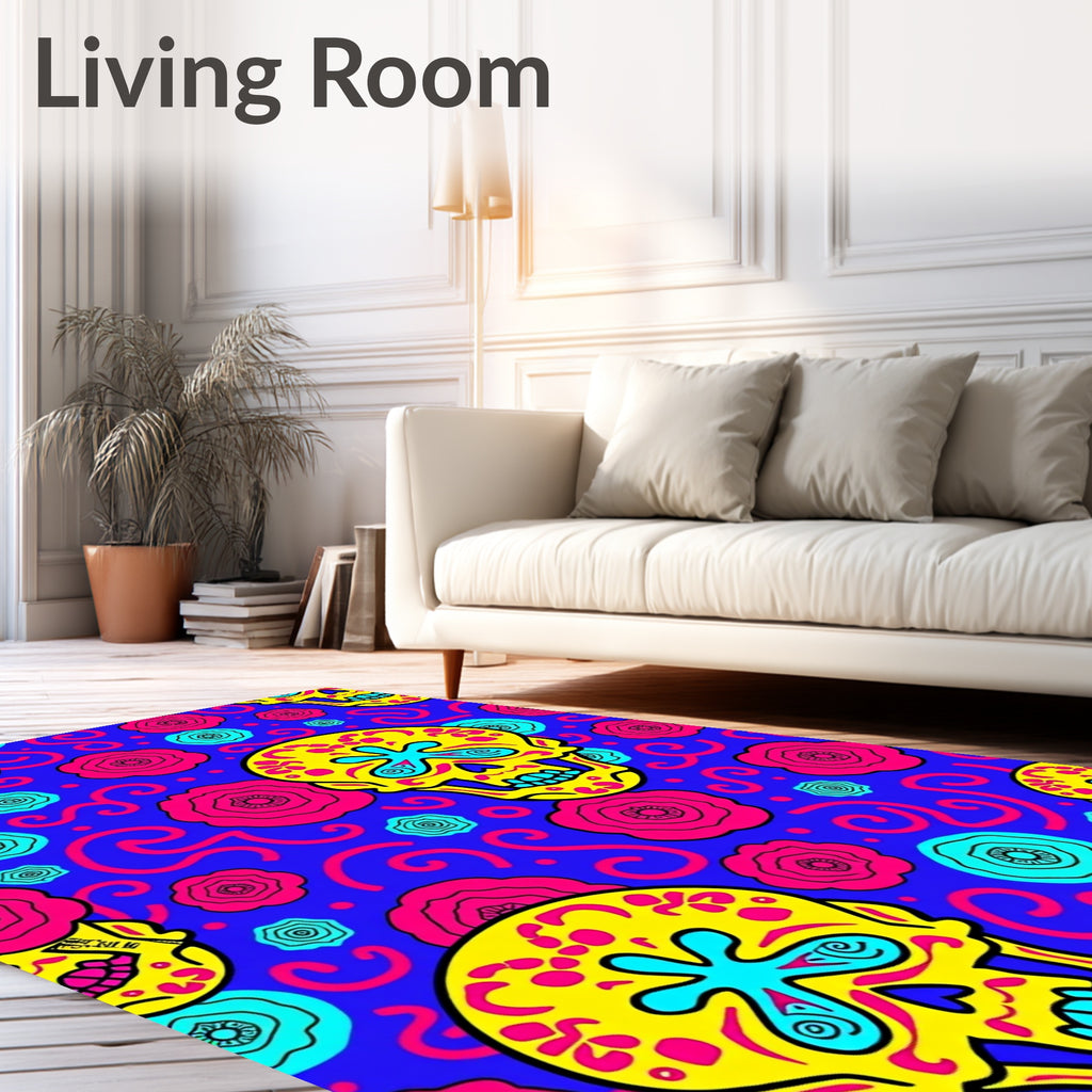 Vibrant Yellow Floral Skull Mandala Rug