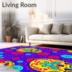 Vibrant Yellow Floral Skull Mandala Rug
