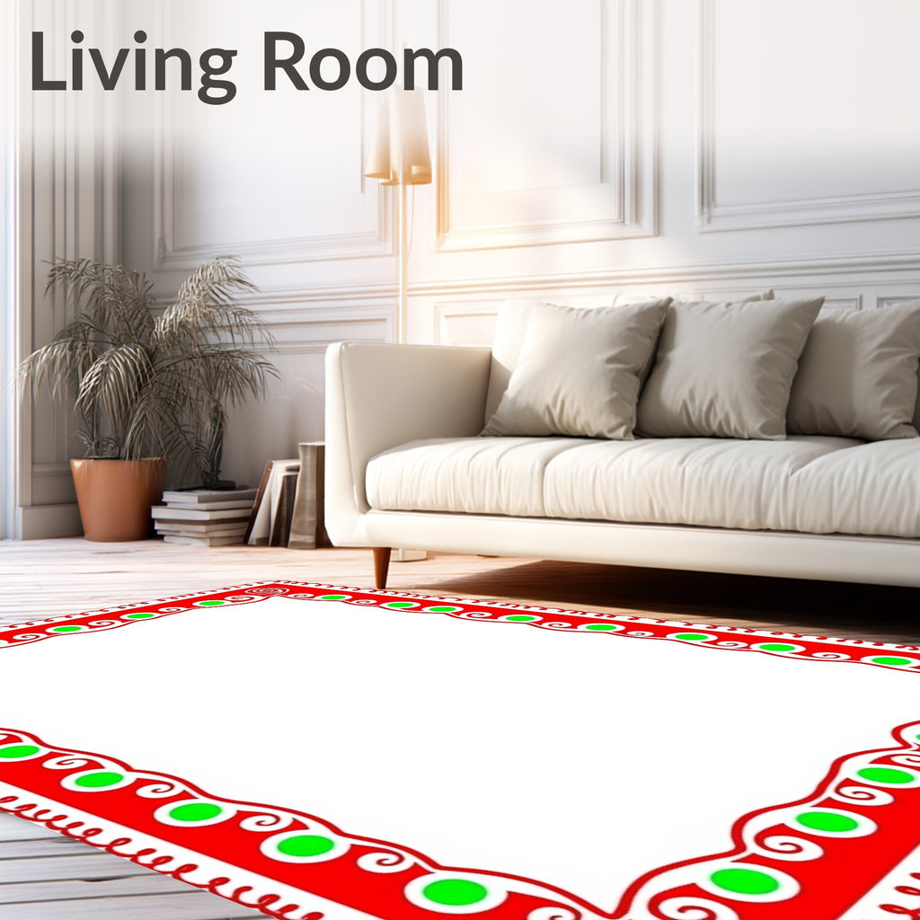 Festive Red Green Dot Swirl Border Rug