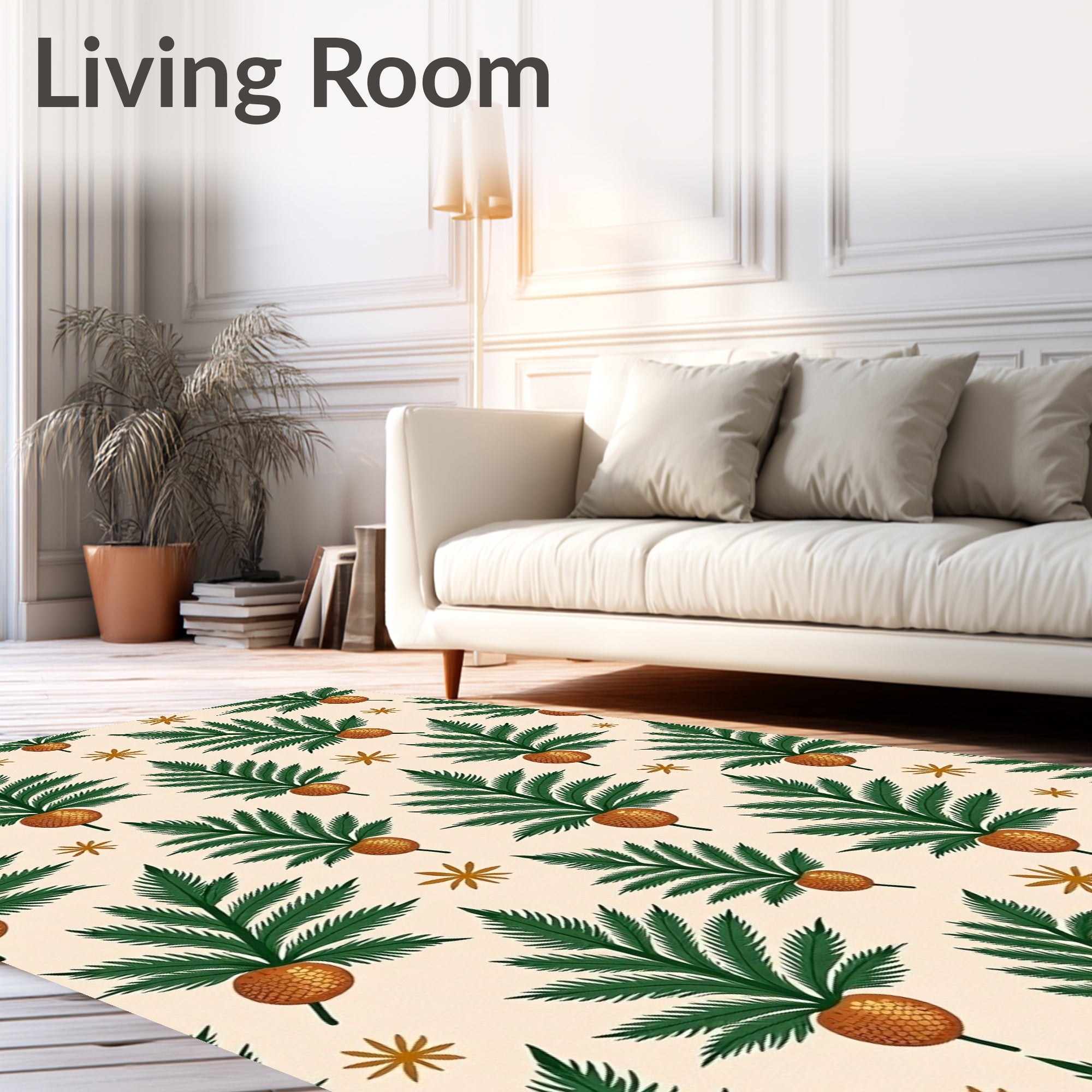 Golden Orb Palm Frond Medallion Rug