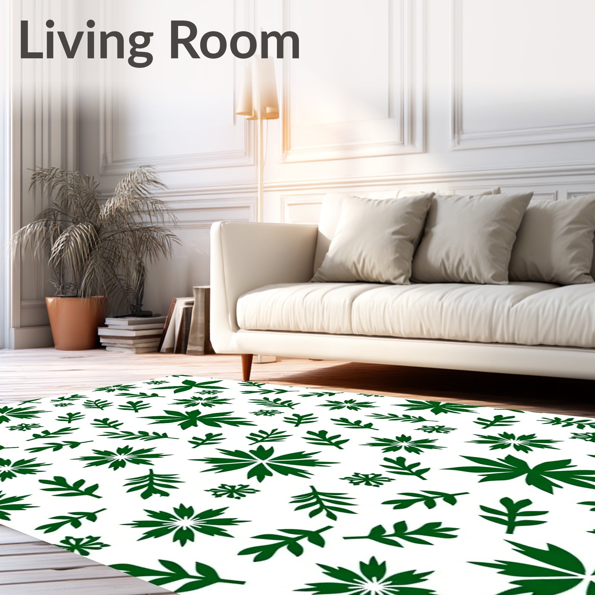 Deep Forest Green Botanical Collage Rug