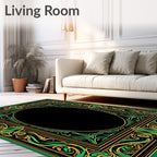 Emerald Gold Art Nouveau Scroll Rug