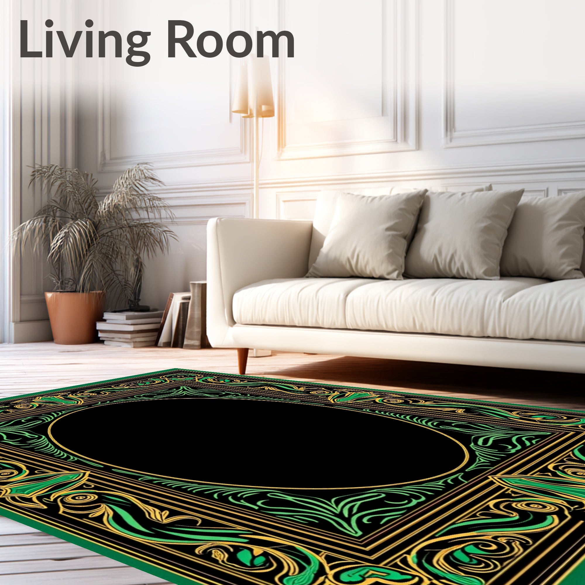 Emerald Gold Art Nouveau Scroll Rug