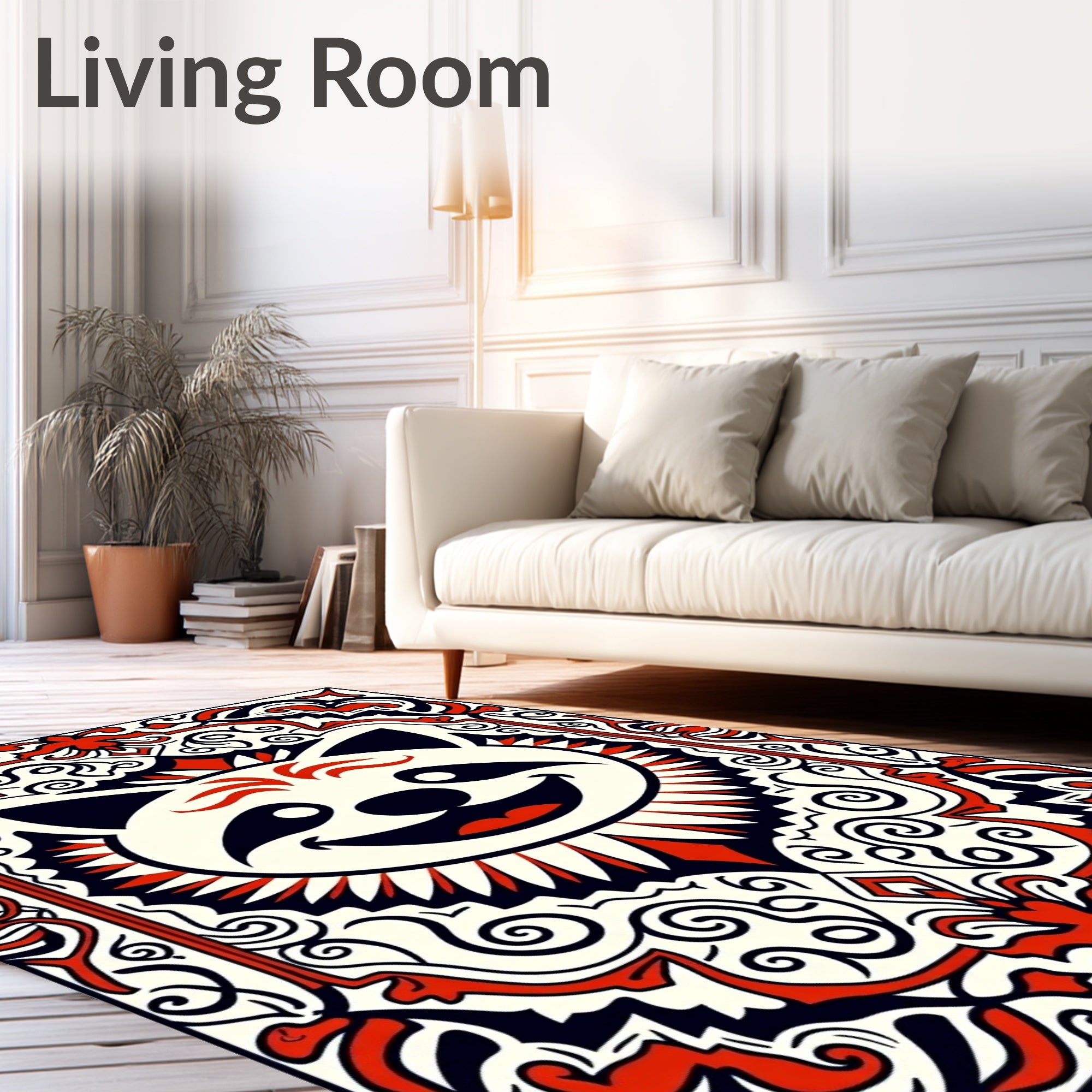 Joyful Raccoon Floral Crest Ivory Rug