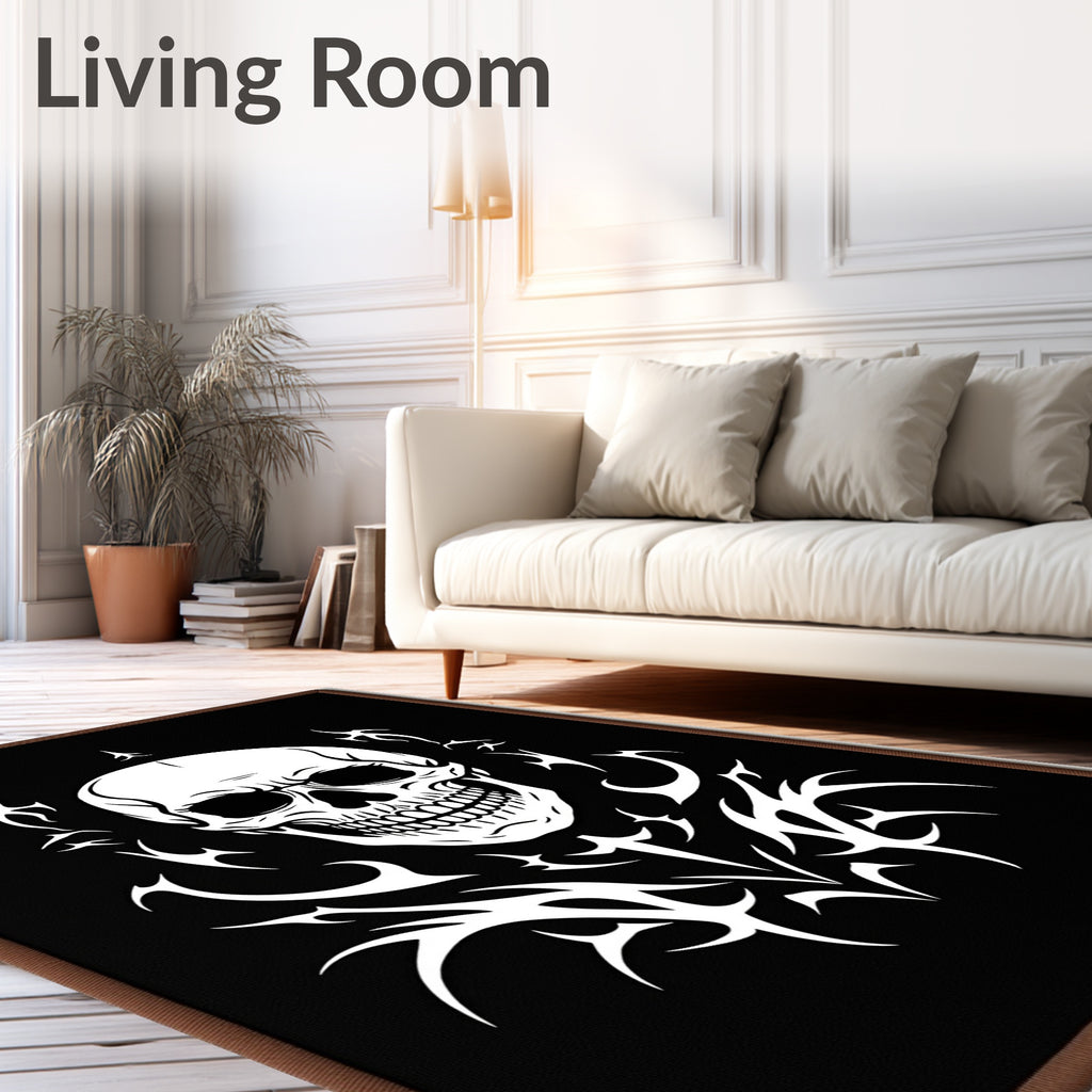 Black White Skull Tribal Burst Rug