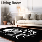 Black White Skull Tribal Burst Rug