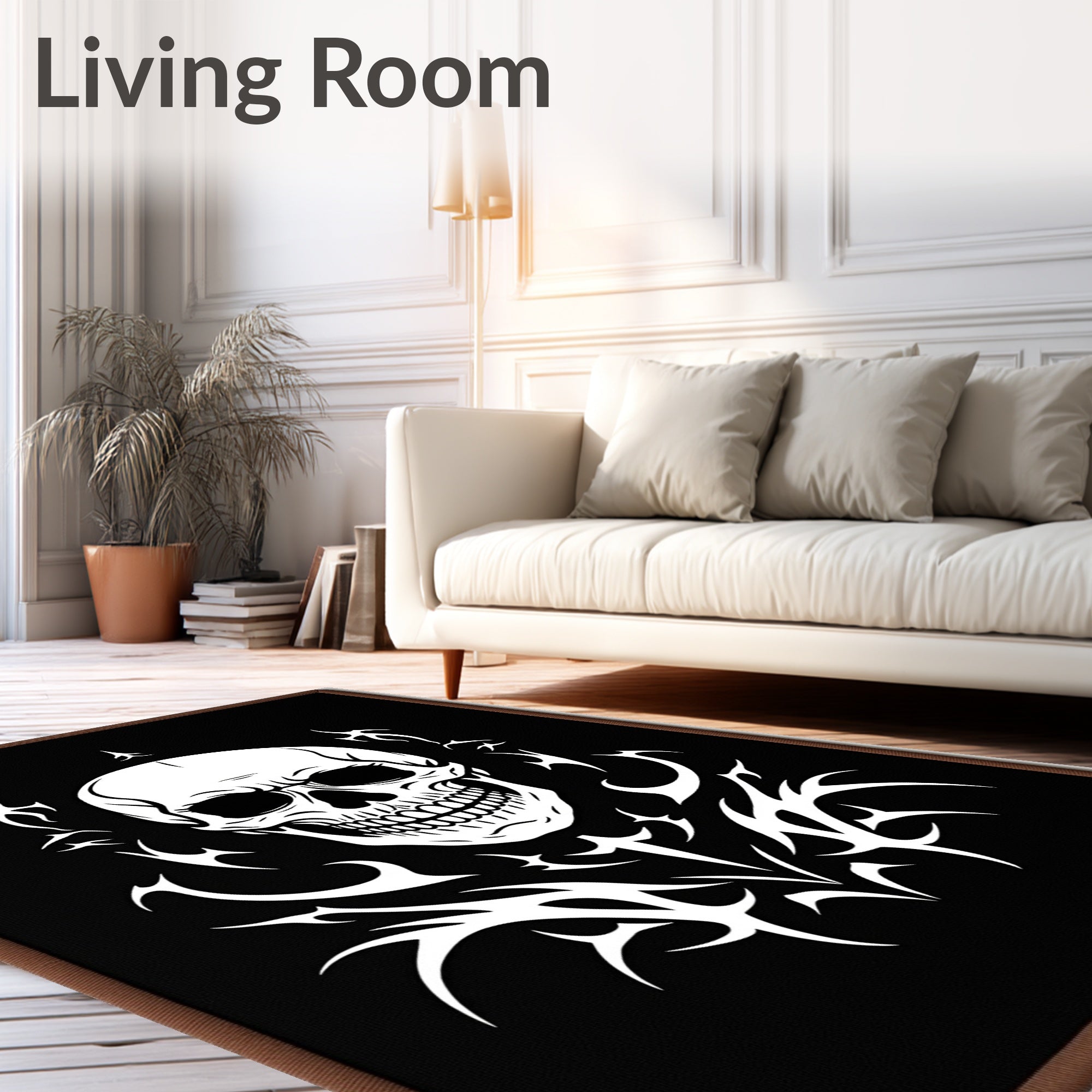 Black White Skull Tribal Burst Rug