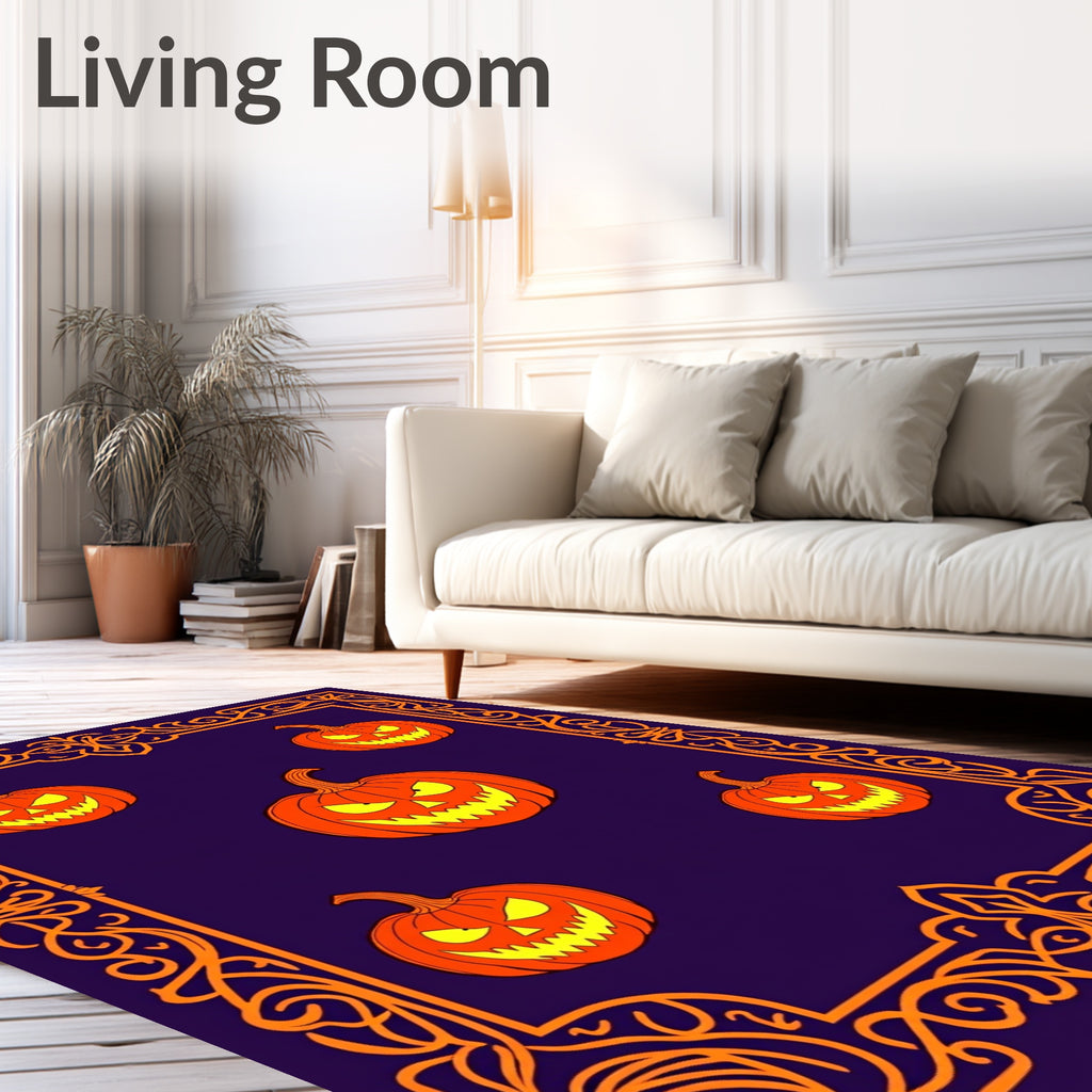 Spooky Orange Jack O Lanterns Border Rug