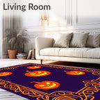 Spooky Orange Jack O Lanterns Border Rug