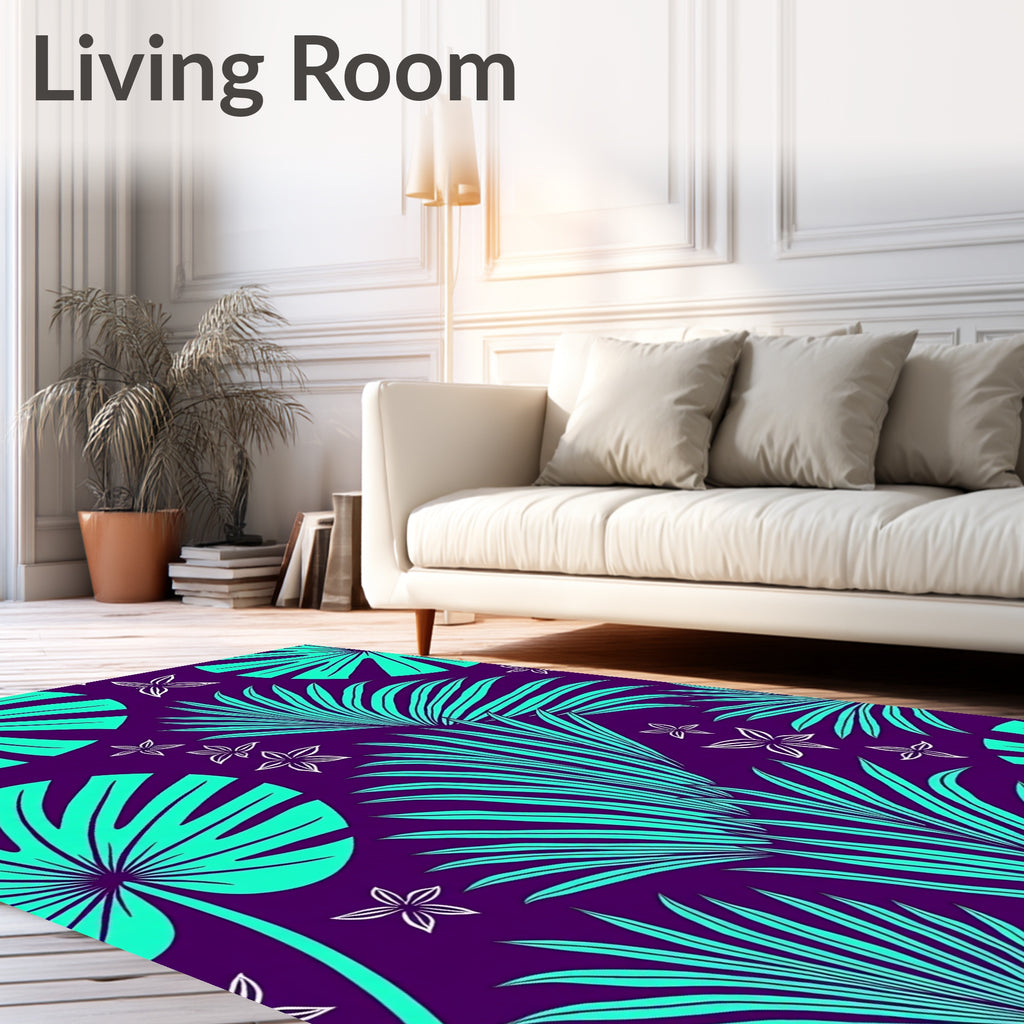 Tropical Teal Giant Leaf Purple Rug