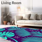 Tropical Teal Giant Leaf Purple Rug