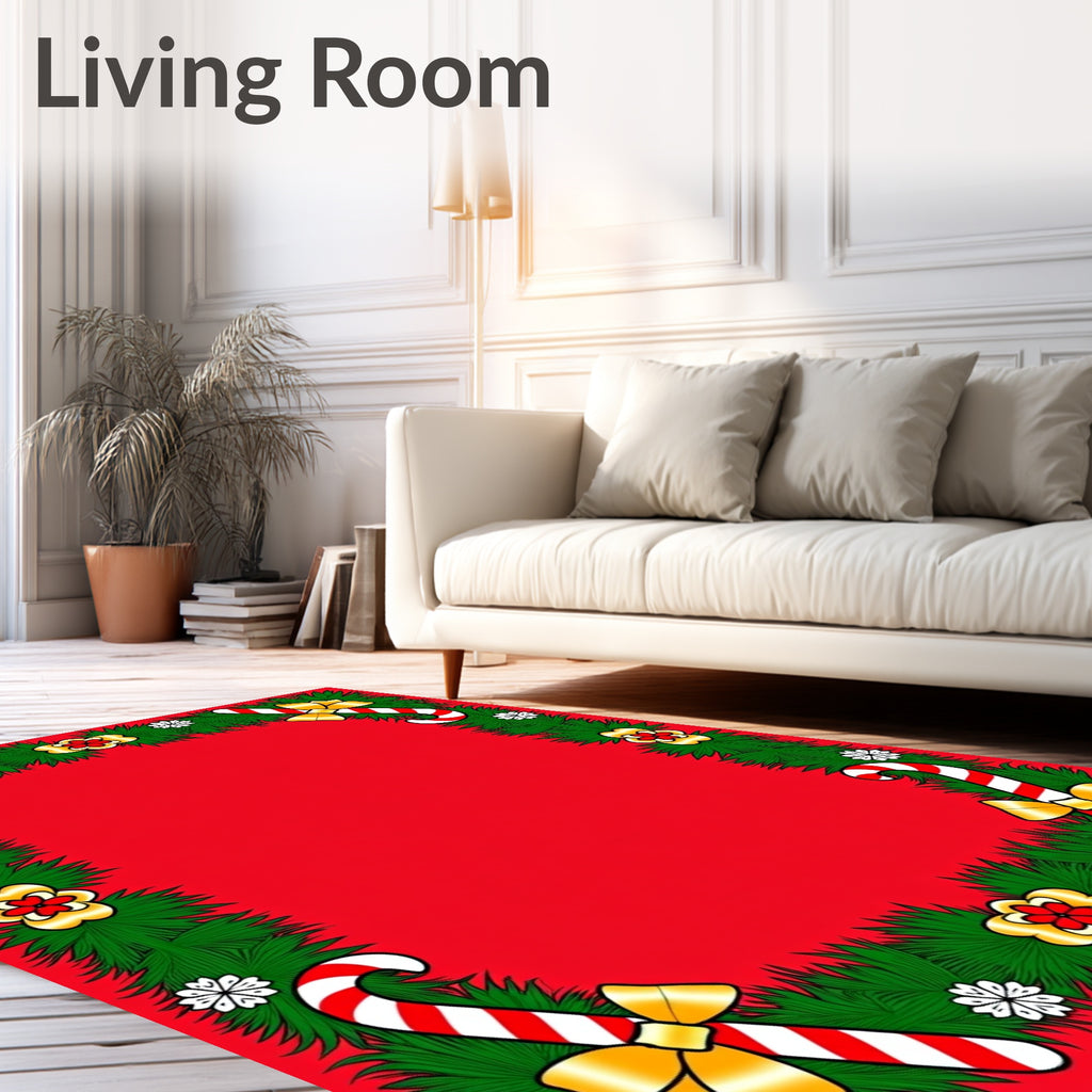 Festive Candy Cane Garland Red Rug