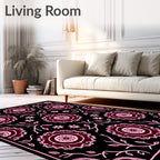 Dark Crimson Pink Floral Medallion Rug