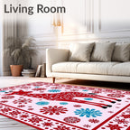 Red Giraffe with Snowflakes Border Rug