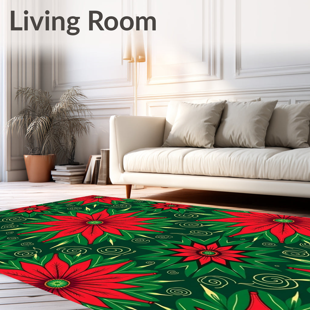 Vibrant Red Green Floral Swirl Rug