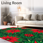 Vibrant Red Green Floral Swirl Rug