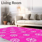 White Snowflake Swirl Pink Field Rug
