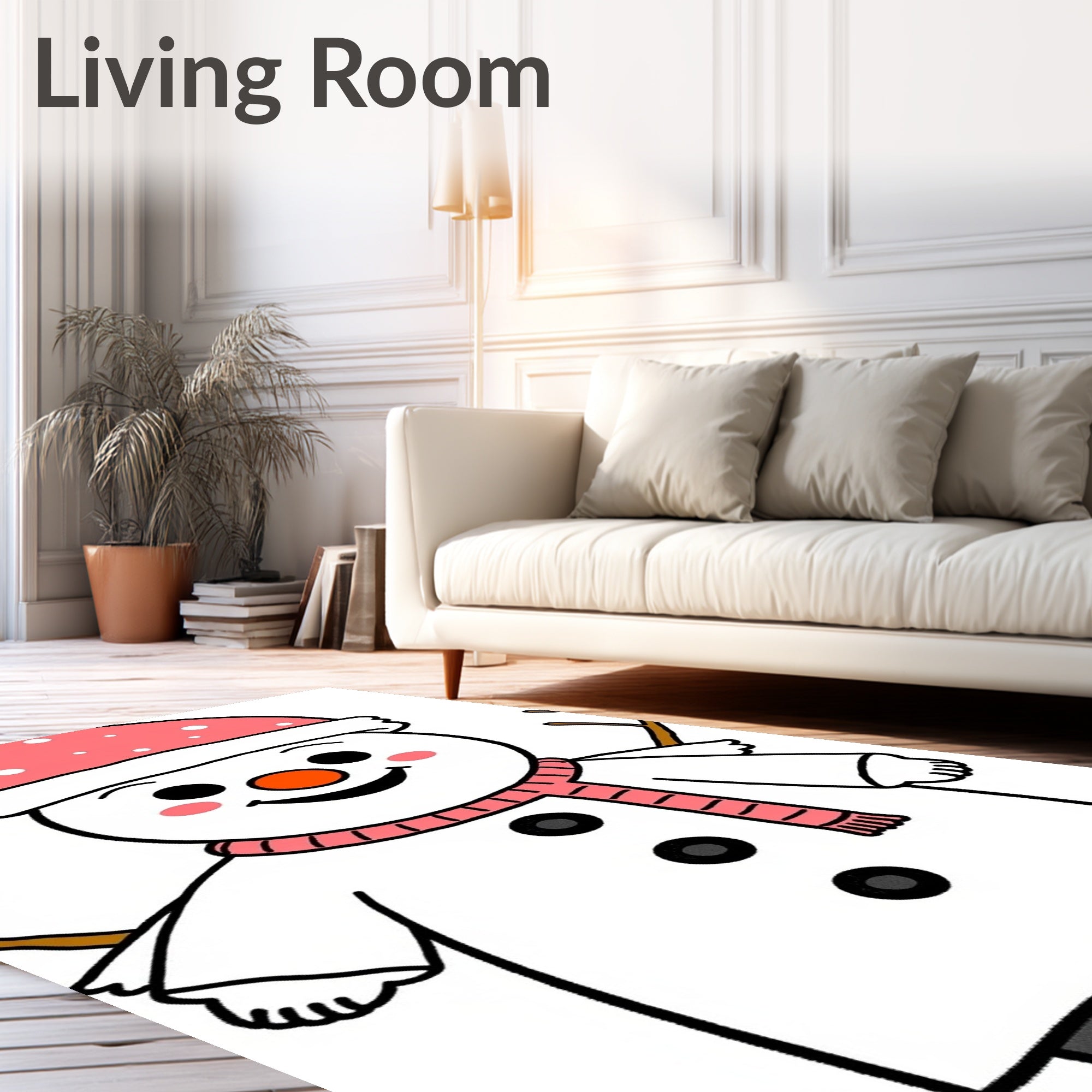 Pink Polka Dot Snowman Face Scarf Rug