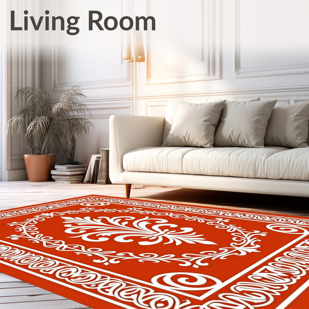 Classic Orange White Fleur-de-lis Border Rug