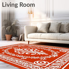 Classic Orange White Fleur-de-lis Border Rug