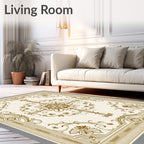 Ornate Gold Floral Medallion Border Rug