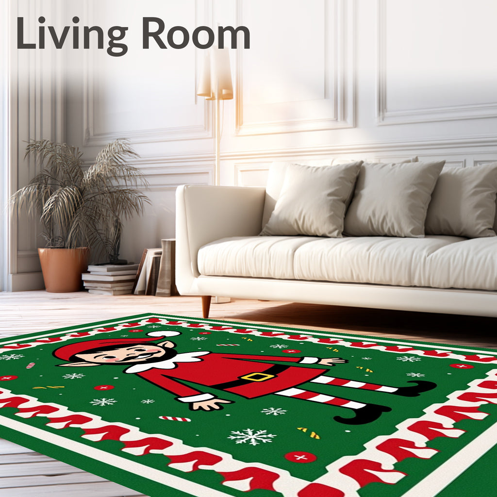 Festive Elf Christmas Holiday Snowflakes Rug