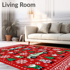 Christmas Red Gnome Truck Snowflake Trees Rug
