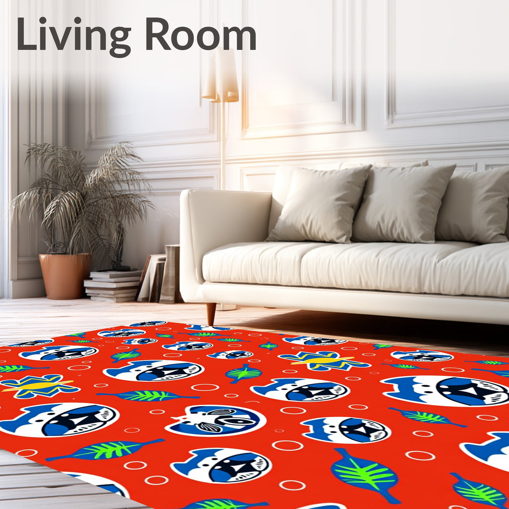 Playful Blue Dog Faces and Leaves Rug