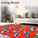 Playful Blue Dog Faces and Leaves Rug
