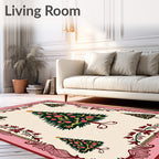 Festive Pine Trees Floral Border Rug
