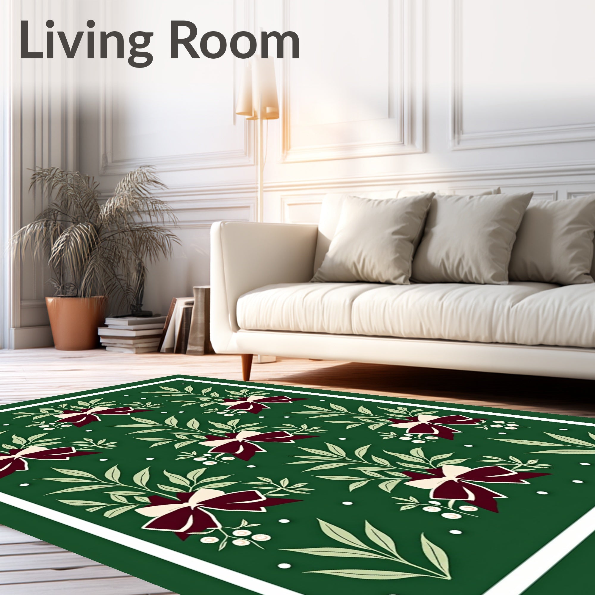 Deep Green Bow Leaf Cluster Rug