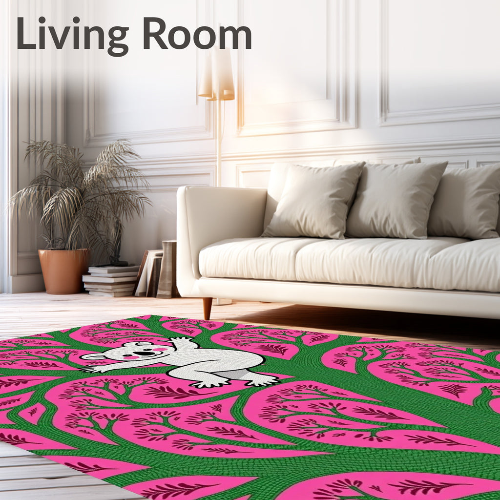 Playful White Koala Pink Tree Rug