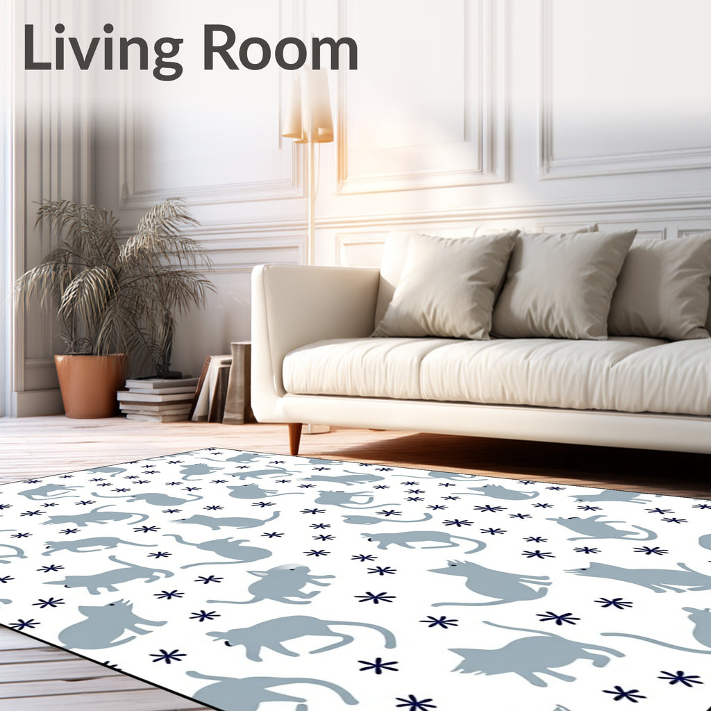 Whimsical Grey Cats Amidst Stars Rug